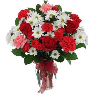 Buchet trandafiri rosii si garoafe