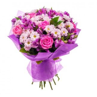 Buchet trandafiri si alstroemeria