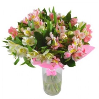 Buchet alstroemeria alb si roz