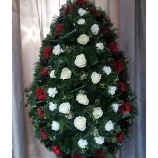 Coroana funerara alb si rosu