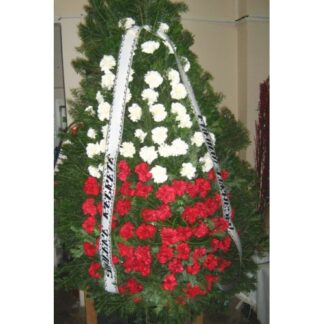 Coroana funerara garoafe albe si rosii